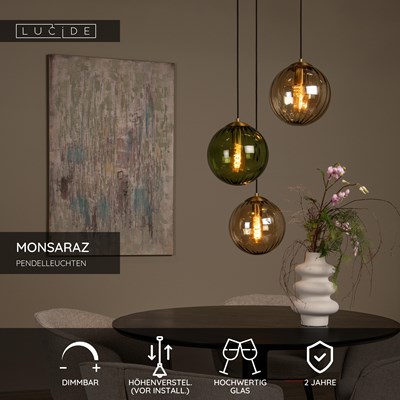 Lucide MONSARAZ - Pendelleuchten - Ø 35 cm - 3xE27 - Grün